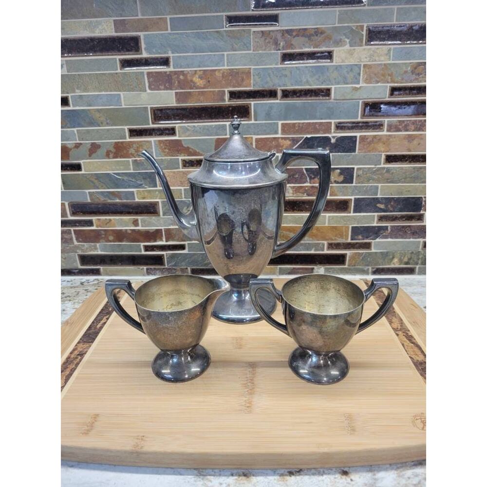 Vintage Coffee Service, Silver Plate, Server Pot, Sugar Creamer Set
